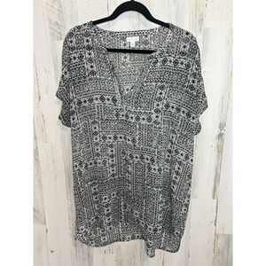 J.‎ Jill Women's XL Sheer Geometric Tunic Top V-Neck Multicolor Casual